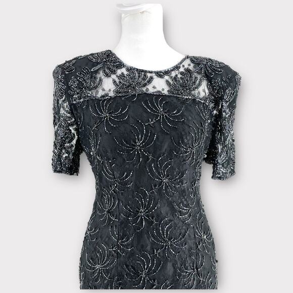 Vintage Y2K Beaded Black Beaded Spider Deco Dress Goth 8 Robert Anthony - Picture 3 of 11